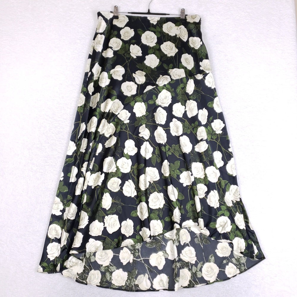 INC International Concepts Floral Satin Skirt Womens L High Low Rose Whimsigoth